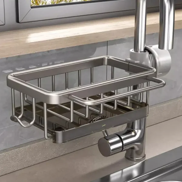 Suporte Organizador de Pia 2 em 1 – Inox, Porta Esponja e Pano com Dreno Inteligente!